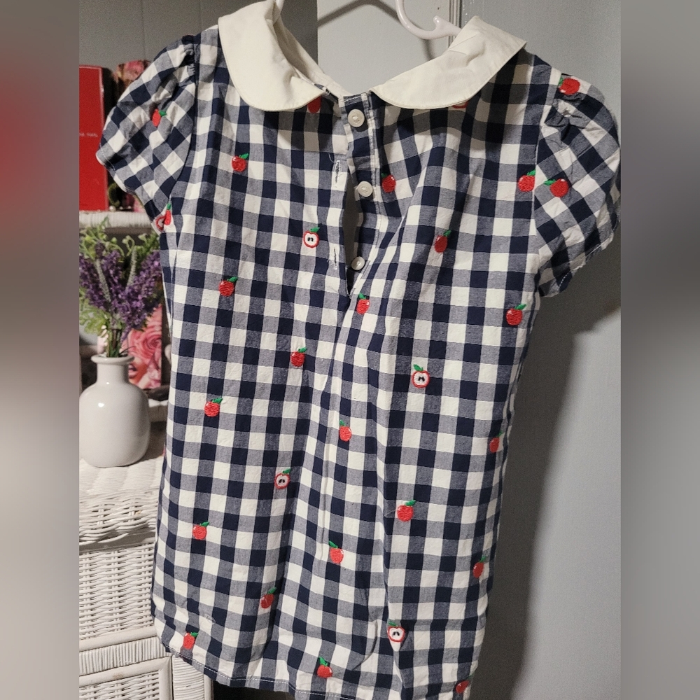 Gymboree Blue and White Gingham Blouse with Playful Hearts - Picture 3 of 4